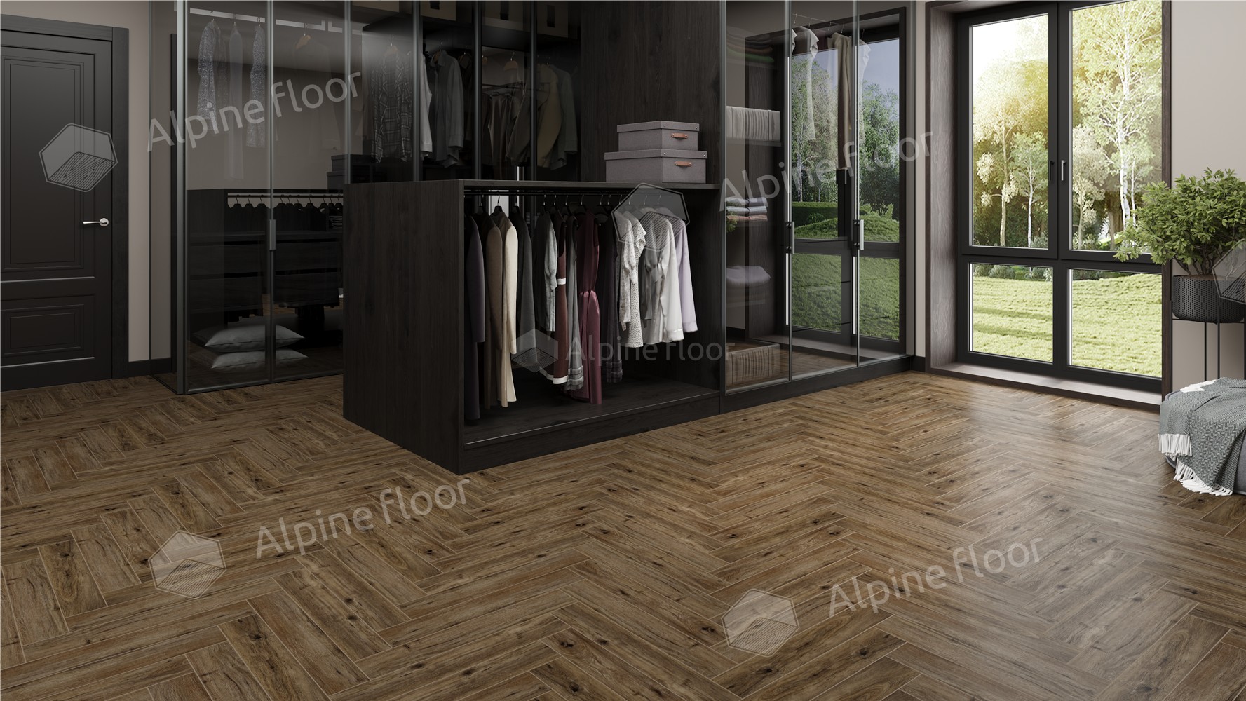 Ламинат ALPINE FLOOR Herringbone 12 PRO 4V 34кл Бордо LF106-10